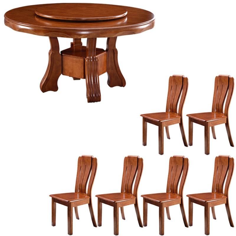 Ensemble de table de salle à manger en bois massif de style chinois, 7