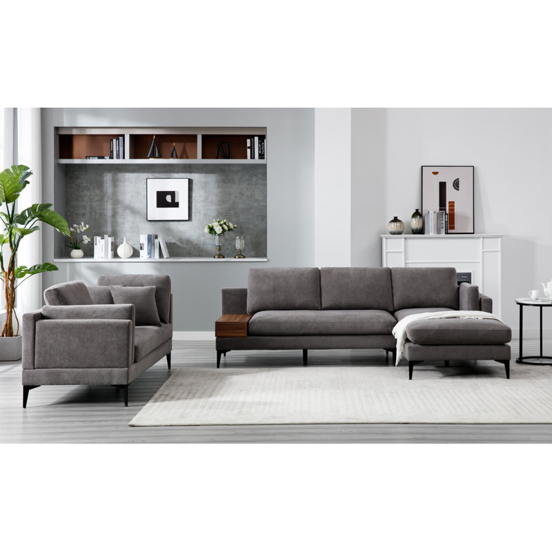 Canapé modulaire 6 pièces Carlvin, Mélange de lin gris foncé