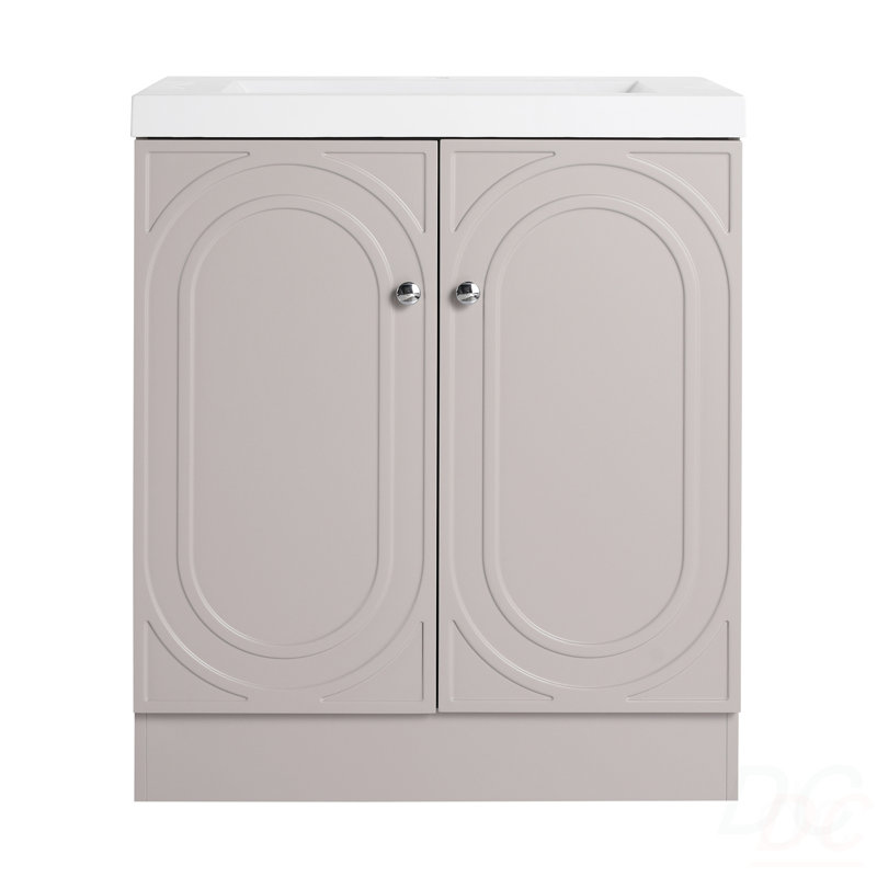 Lavabo de salle de bain autoportant et 2 portes d'armoire à fermeture en douceur , Kaki, 30"