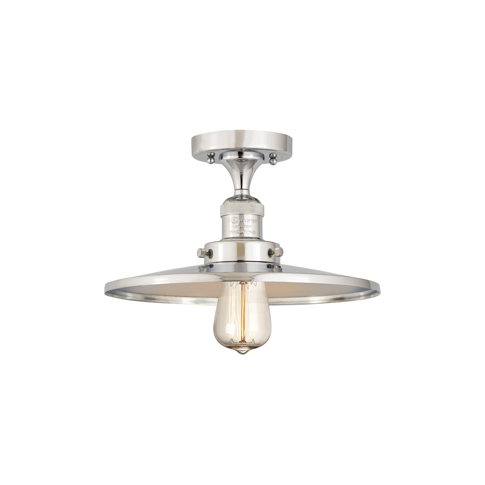 Rouvin Single Light Metal Semi Flush Mount, Polished Chrome, Polished Chrome, 6" H x 12" W x 12" D