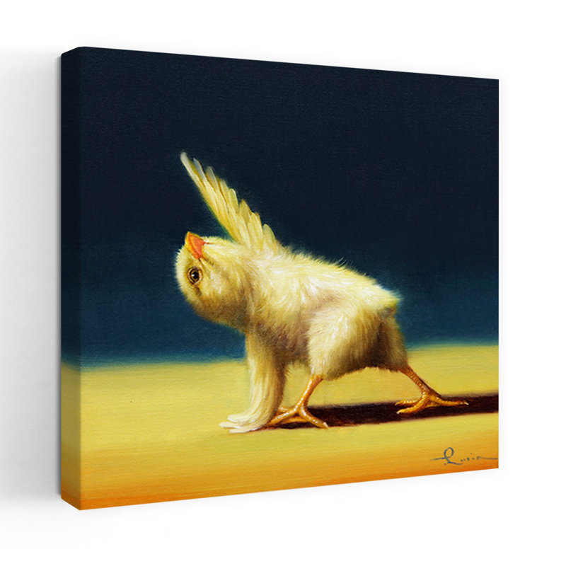 Art urbain contemporain à angle latéral avec poussin de yoga, H 18 po x l 18 po