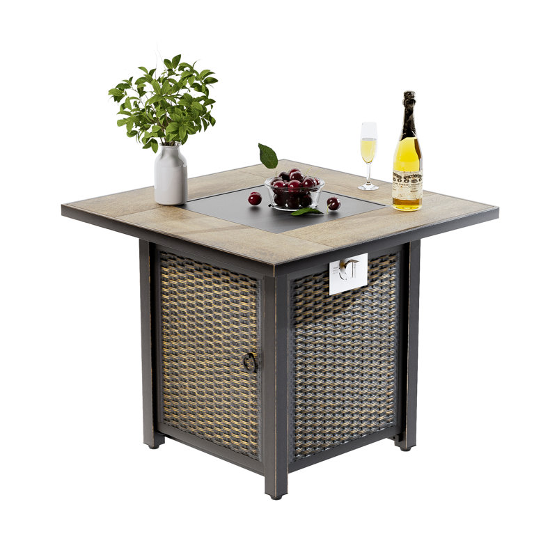 Table de foyer d'extérieur au propane avec couvercle H 25,2 po x l 30 po