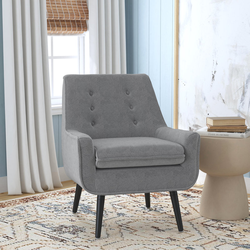 Arreon Flannel Fabric Button Tufted Armchair, Gray