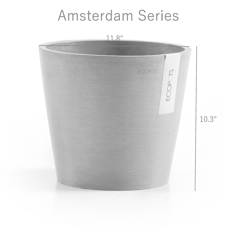 Handmade Pot Planter, 10.3" H x 11.8" W x 11.8" D, White Gray