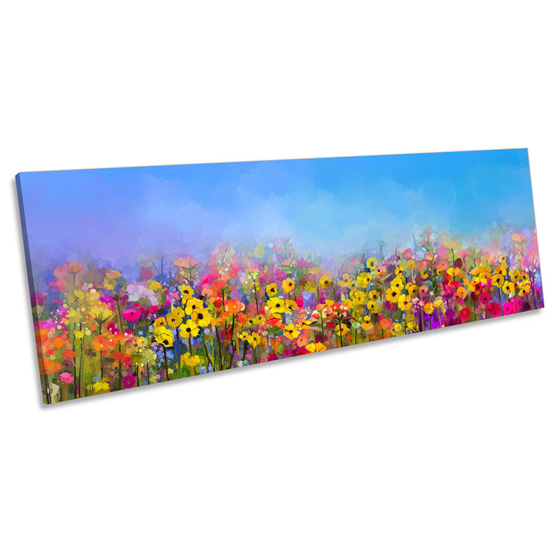 Floral Flowers Repro Blue - Wrapped Canvas Panoramic Print, 30.48cm H x 91.44cm W