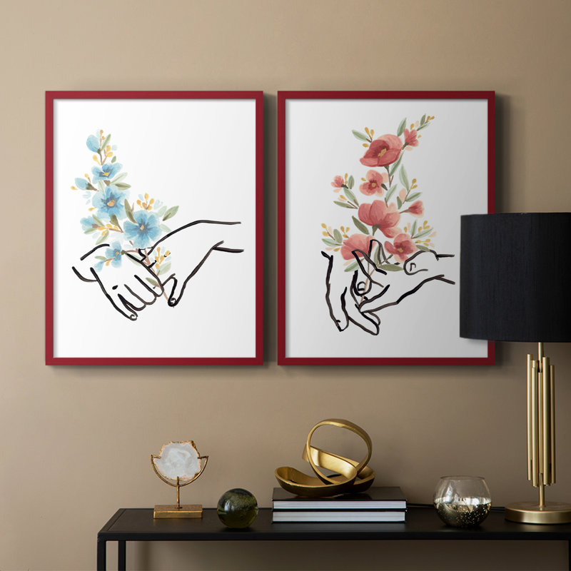 «HandsAndFlowersI», reproduction encadrée de qualité supérieure - prête à être accrochée - aucun clou requis - aucun clou requis