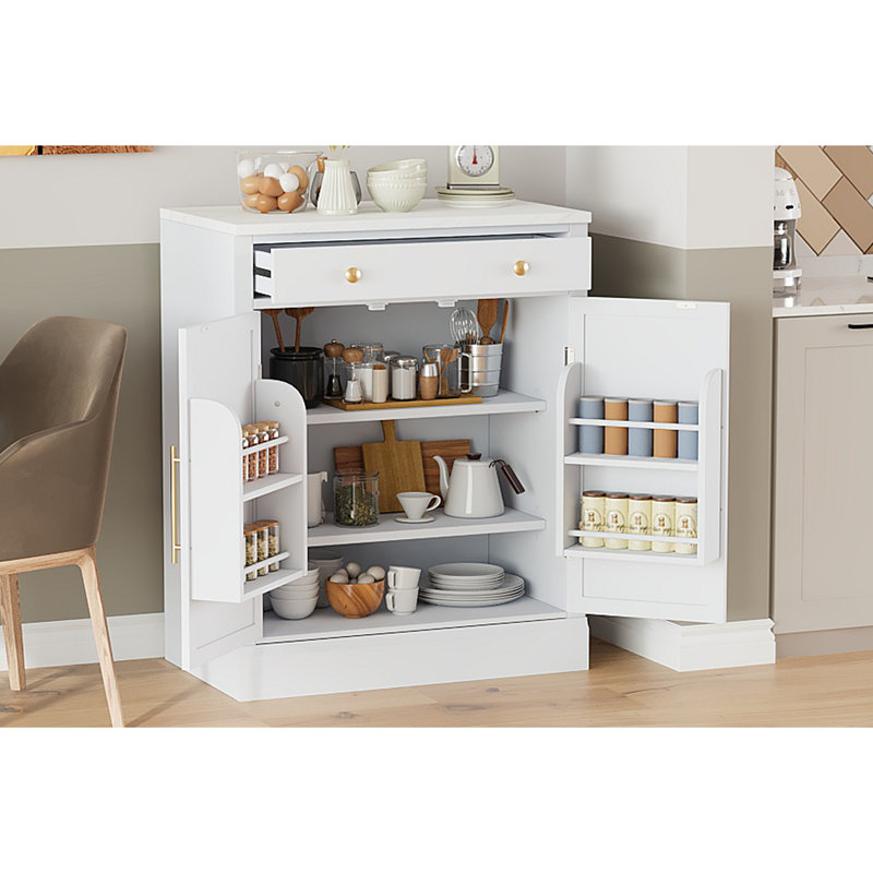 Modern Freestanding Kitchen Pantry,Buffet Food Storage, Coffee Bar Cabinet With Drawer, 2 Adjustable Shelves And 2 Door Shelves