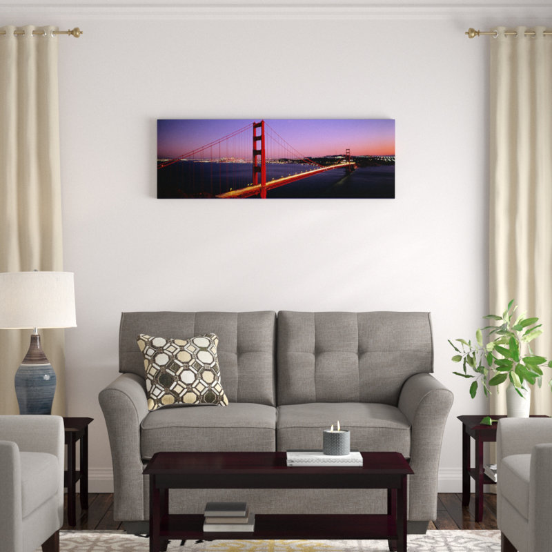 « night gate bridge san francisco california », reproduction de photo sur toile, H 20 po x l 60 po x P 1,5 po, Cadre noir