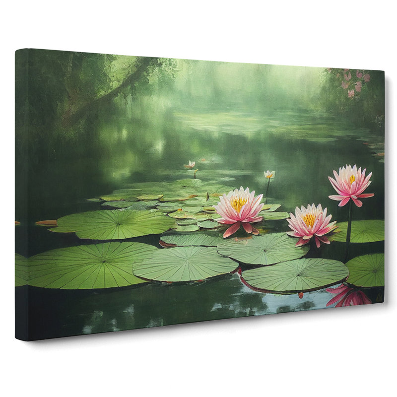 Tranquil Water Lily Pond - Wrapped Canvas Painting, 35cm H x 50cm W x 3cm D