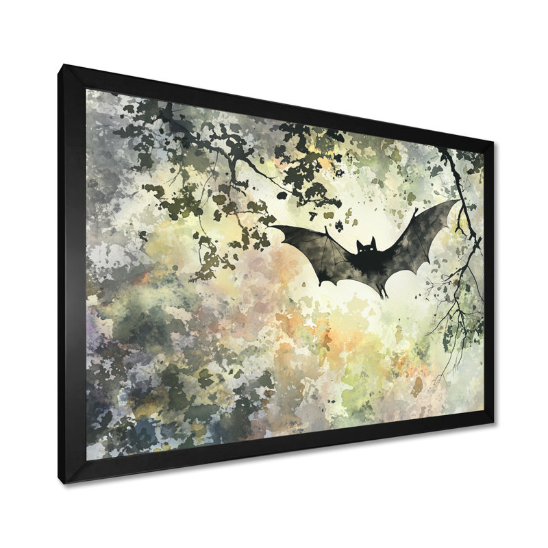 Silhouette ailée de chauve-souris dans le noir I - Art mural animal, H 12 po x l 20 po, Noir