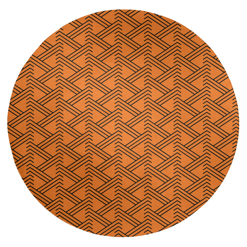 Tapis orange/noir fait main, Rond 5 pi