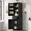 Grande armoire de rangement pour salle de bain, armoire de rangement autoportante avec deux portes de taille différente et tablette réglable, conception à étagère de porte, panneau de fibres à densité moyenne avec finition peinte-327797673