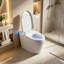 Toilette intelligente une pièce avec bidet intégré et réservoir caché, chasse d'eau automatique, siège chauffant, lavage à l'eau chaude, sécheuse, veilleuse et télécommande
