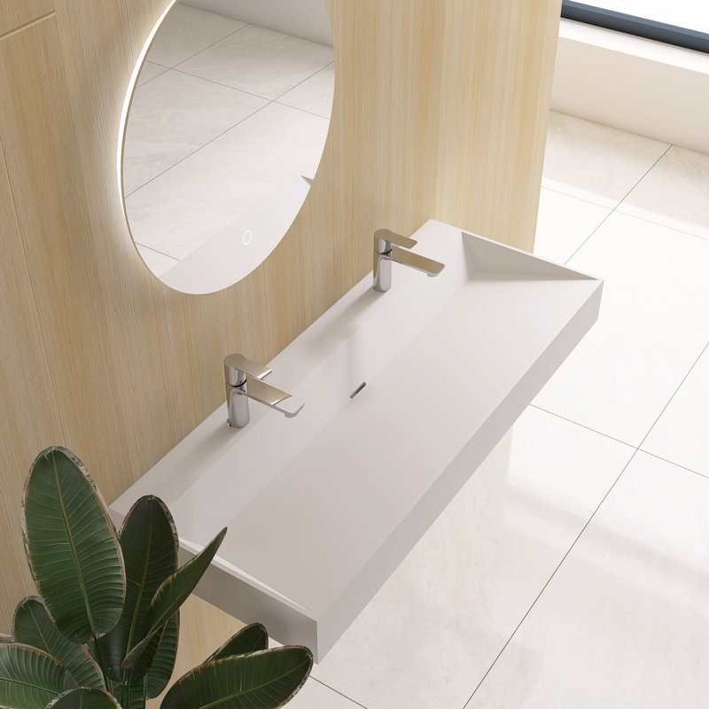 Lavabo de salle de bain mural à surface solide 48 po avec fond incliné