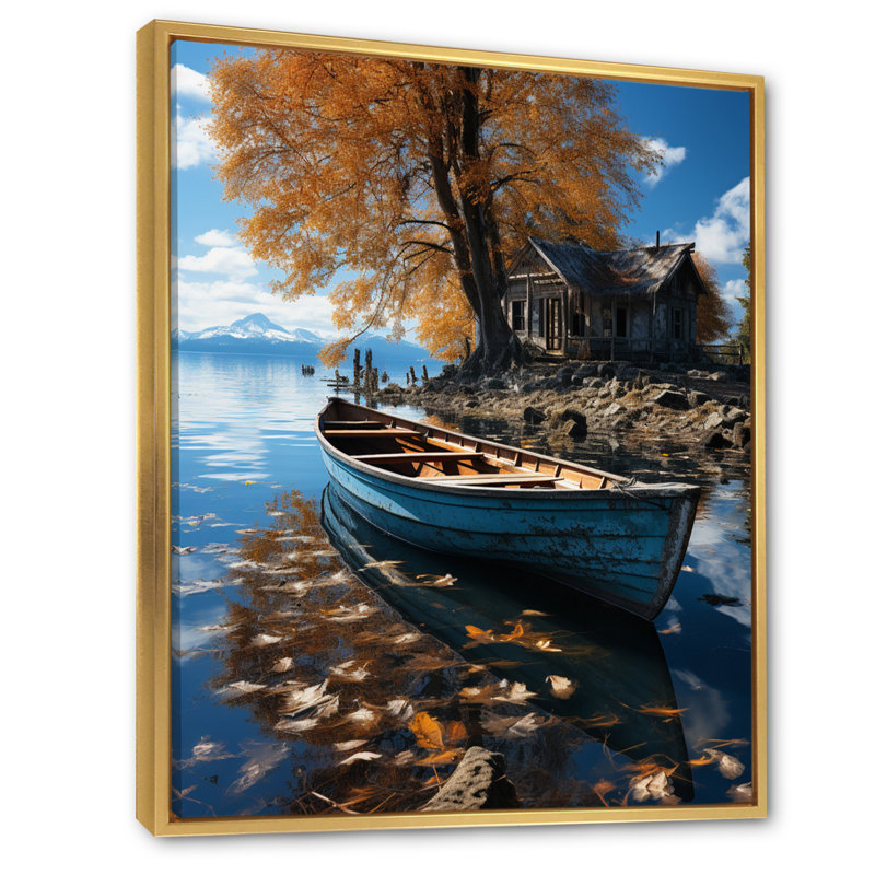 Blue Lakeside Hideaway II, H 20 po x l 12 po x P 1 po, Cadre flottant doré