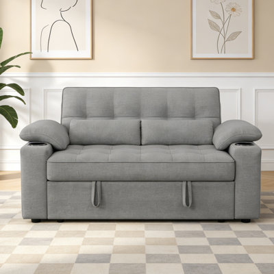 58 inch three in one convertible sleeper sofa bed with USB charging, adjustable backrest, Terry Cloth Loveseat sofa bed with side pockets, double sofa, suitable for living rooms and apartments, light gray 