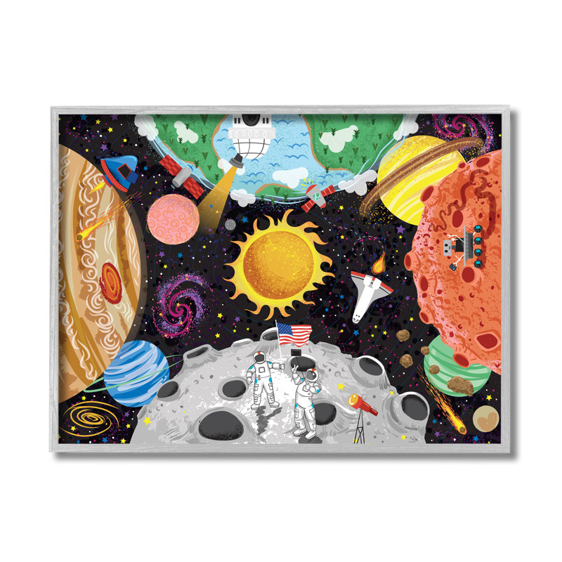Astronautes sur la lune, Estampe numérique Farmhouse, H 16 po x l 20 po x P 1,5 po