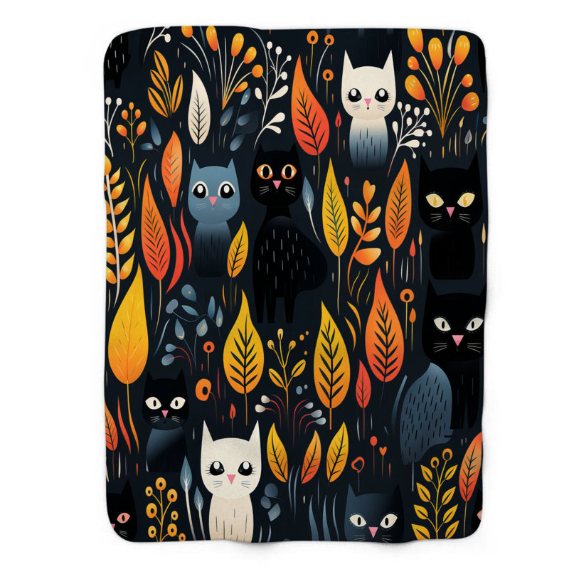 Shadowy Cats - couverture de qualité supérieure 1 pièce, Grand lit