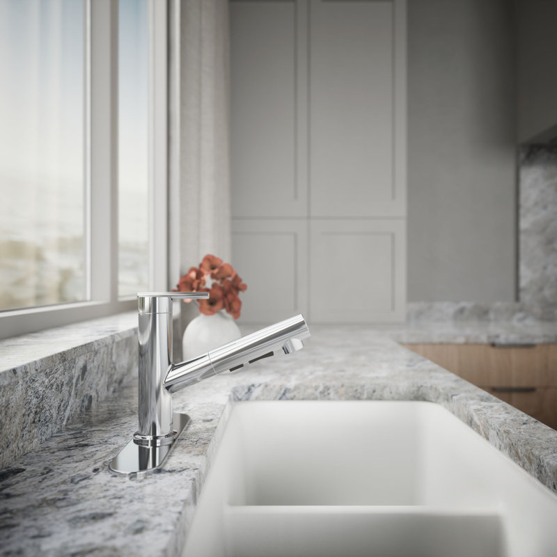 Crue Pull-Out Kitchen Sink Faucet, Pull-Out Laundry Faucet with Three-Function Sprayhead, Polished Chrome