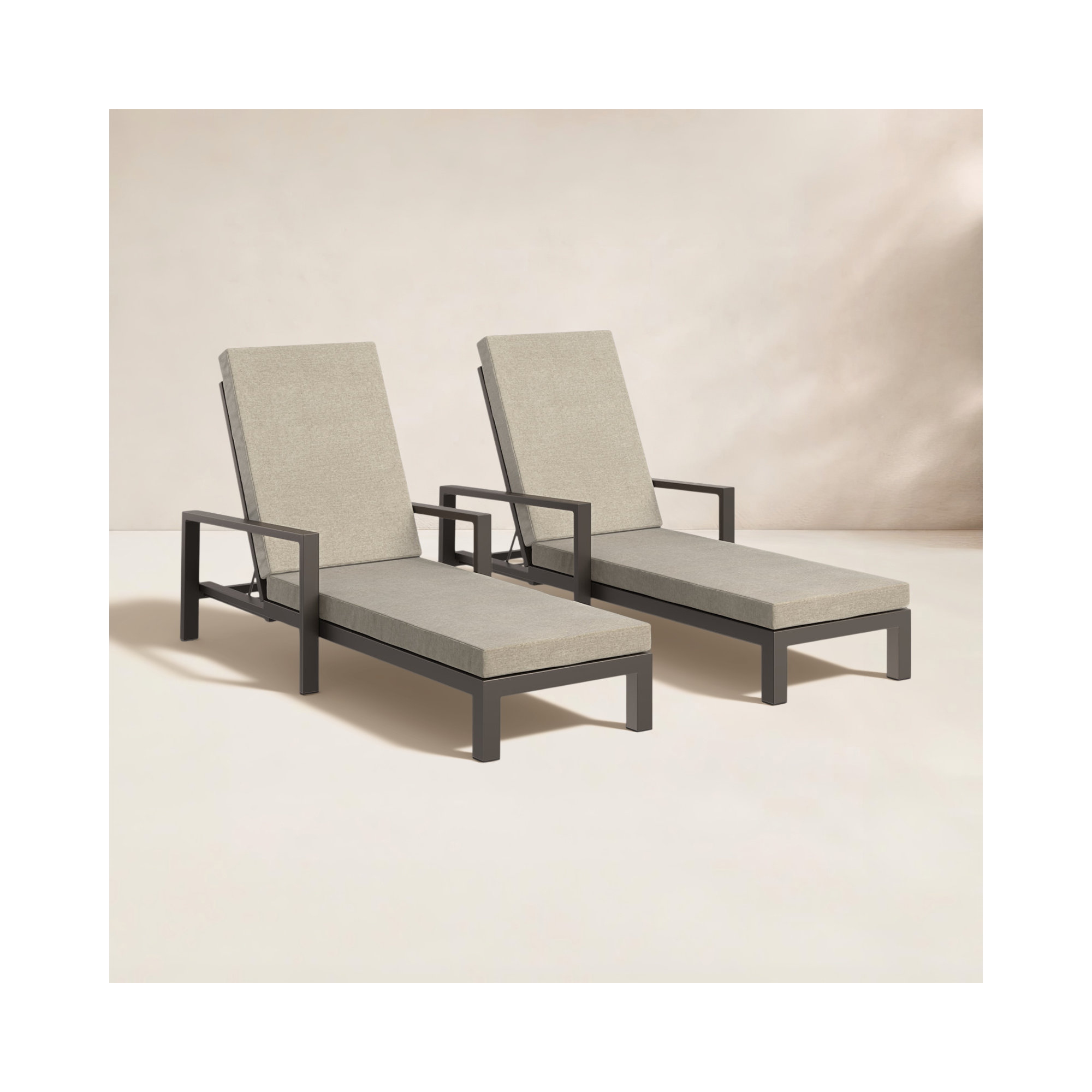 Hoyt 35'' Outdoor Metal Chaise Lounge, Khaki Cushion/Bronze Frame