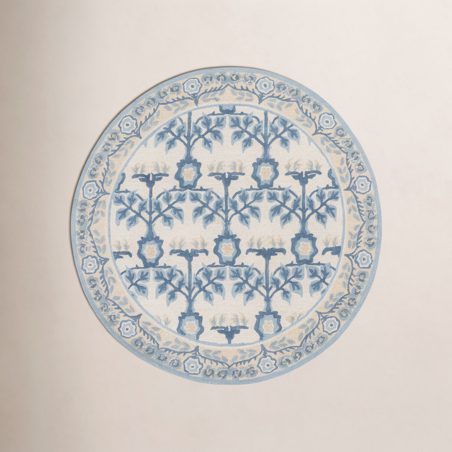 Earthly Treasures 215 Hand Tufted Wool/Cotton/Viscose Floral Rug in Ivory/Blue, Round 6'