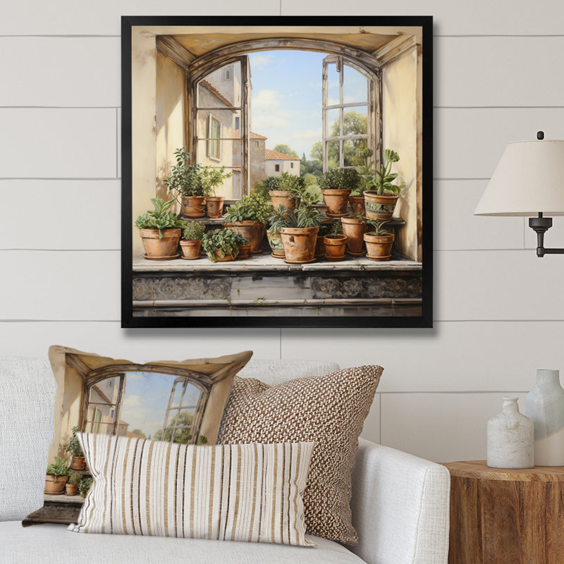 «Italian Poteries Window Charm», art mural fenêtres de ferme, H 16 po x l 16 po x P 1 po, Cadre simple noir
