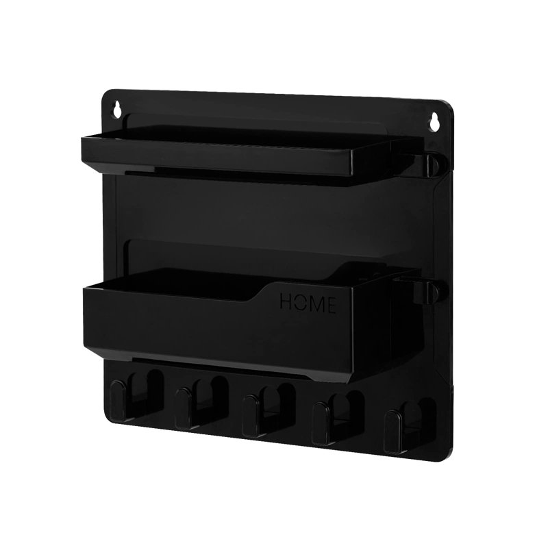 Adhesive Bedside Shelf Accessories Organizer with Hooks and Cable Clips, Black