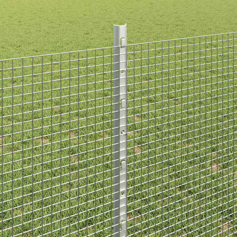 Vidaxl Fence With Posts Steel, Silver, 80cm H x 1000cm W x 2.7cm D