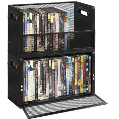 DVD Storage Rack 2-Pack With Handles, Holds 56 DVD Or 64 Blu-Ray Cases | Portable DVD Case Holder For Desktop, Closet, Video Games, Books & Movies, Black