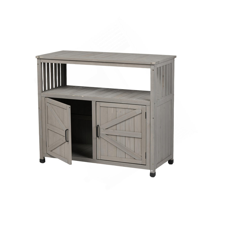Wooden Patio Bar Table Set With Storage, Buffet Cabinet Sideboard For Outdoor And Indoor, Gray