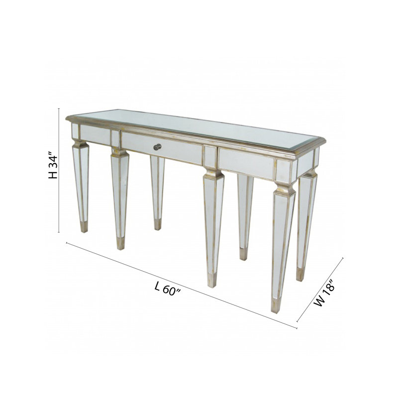 Eight Legs Mirror Console Table With A Drawer And Wood Trim