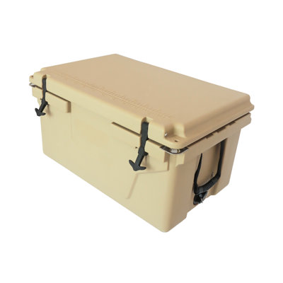 Khaki, 65 Quart, Ice Chest, Beach, Fishing, Barbecue, 5 - Day Cooling, Insulation, Material, Slide Feet, Built In Bottle Opener Comfort Grip Handles