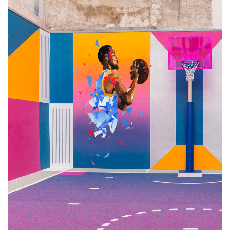 Décalcomanie murale polygonale basketball, H 46 po x l 56 po