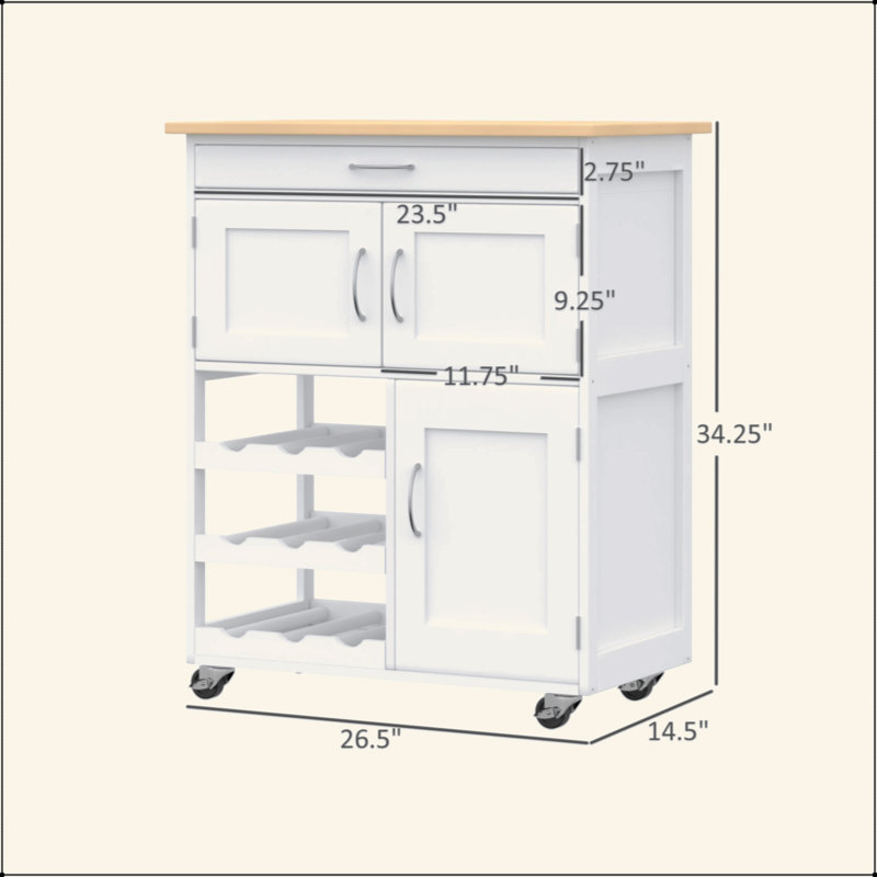 Bar Cart Rolling Kitchen Island On Wheels With Wine Rack