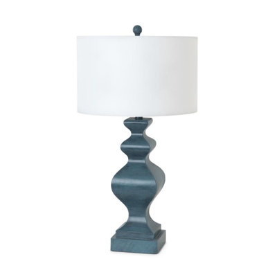 Ensemble de deux lampes de table bleu sarcelle vieillies 31 po avec abat-jour tambour blanc