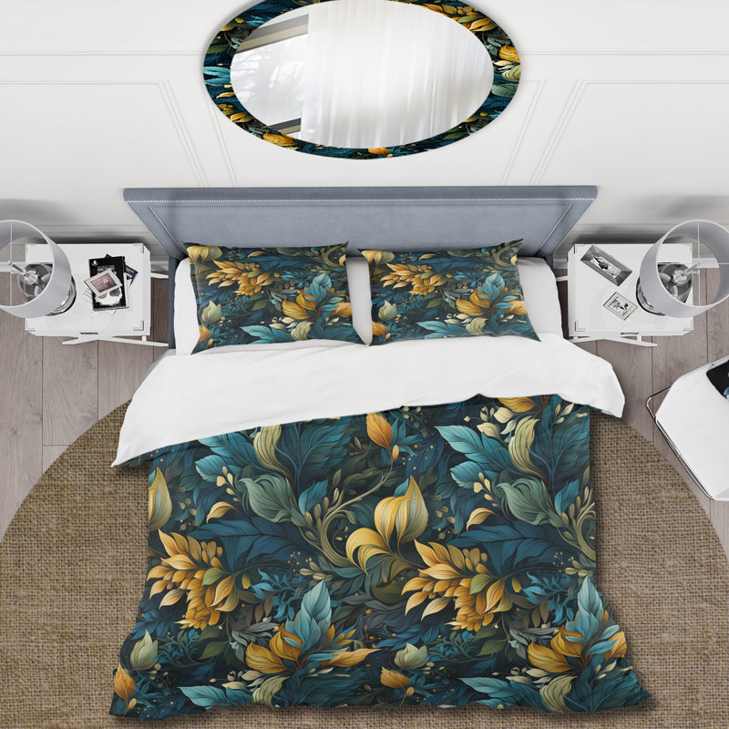 Literie feuille verte et jaune Harmony I, Housse de couette simple + 1 taie décorative stan