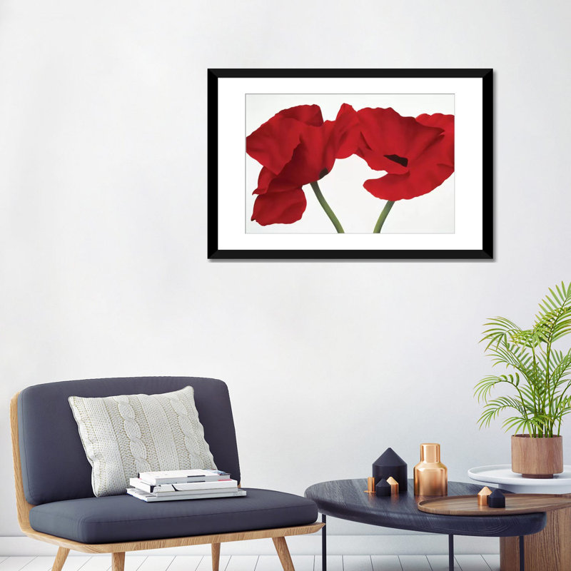 «Poppy Red», impression sur toile, H 24 po x l 32 po x P 1 po, Papier d'art encadré noir, Blanc