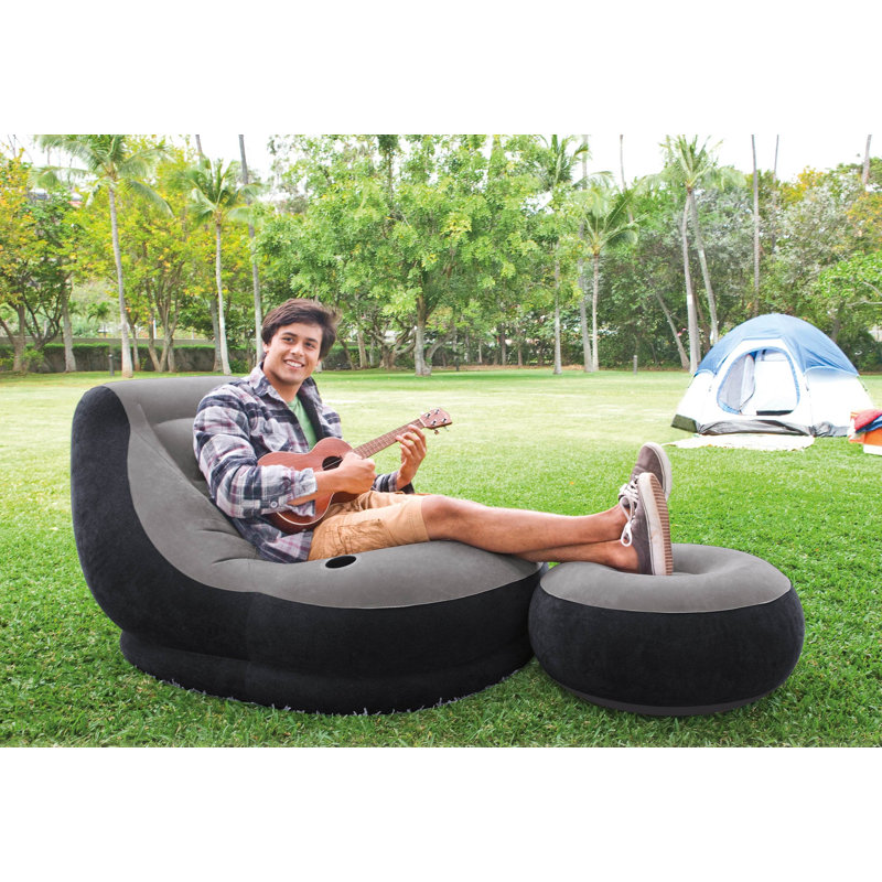 Intex Inflatable Ultra Lounge Chair With Cup Holder And Ottoman Set (2 Pack), 2
