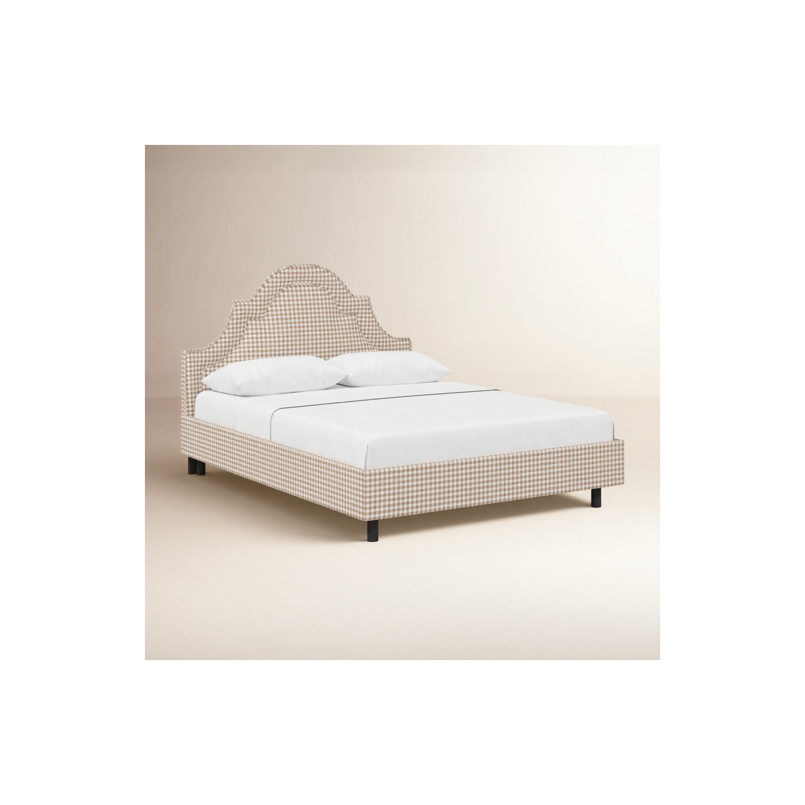 Knipe Upholstered Scalloped Bed, King, Classic Gingham Tan