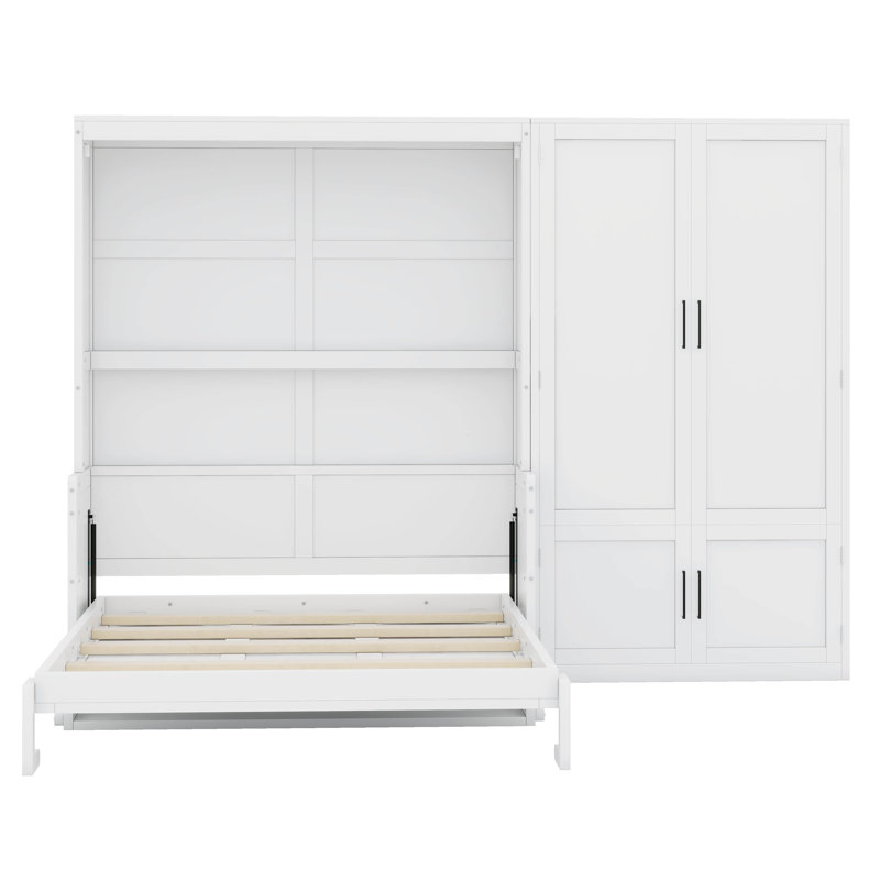 Culbreth Murphy Bed With Closet, Versatile Wall Bed, Queen Size, White