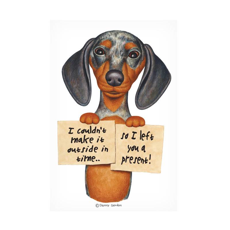 «Dappled Dachshund Two Signs» par Danny Gordon, art textuel sur toile tendue, H 19 po x l 12 po x P 2 po