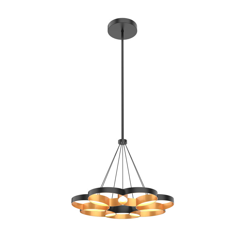 1 - Light LED Unique/Statement Pendant, Black/Gold
