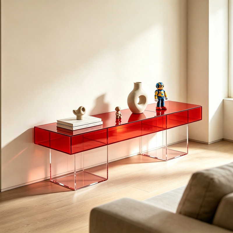 Console rouge en acrylique, H 25,59 po x l 55,12 po x P 13,78 po