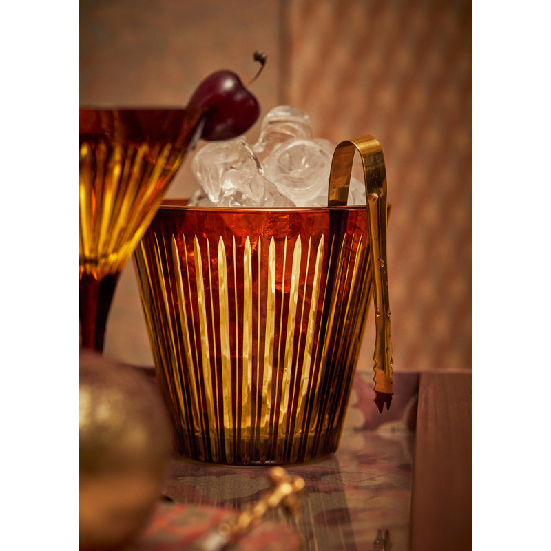 Prism Ice Bucket & Tongs - Amber/Honey