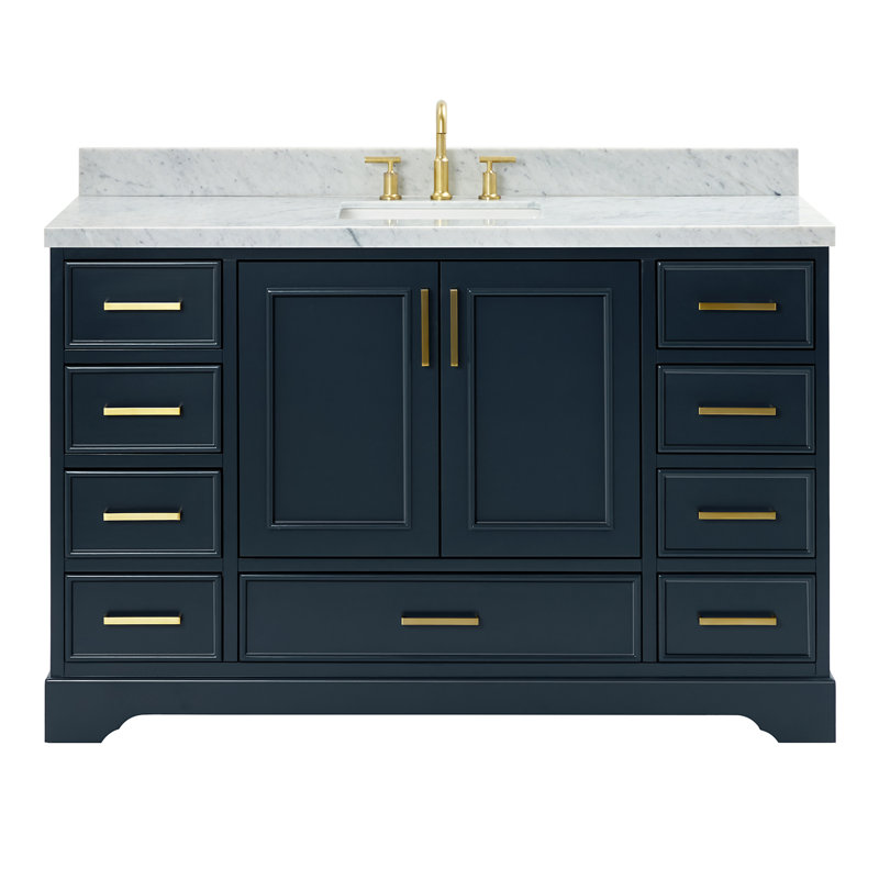 Meuble-lavabo simple avec plateau Abshire 55, Bleu minuit