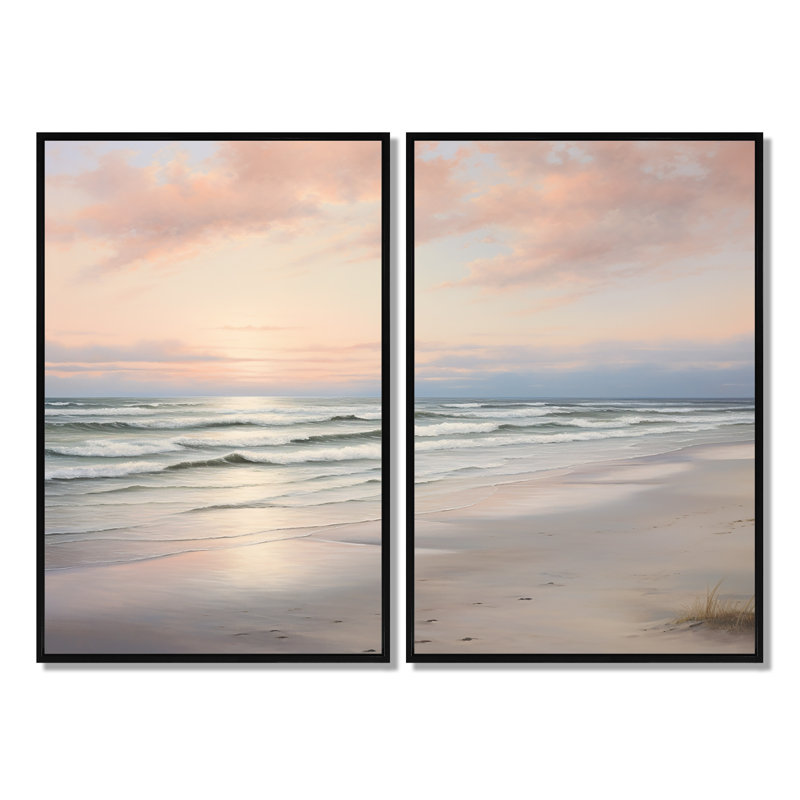 Plage sereine douce rose pastel lever de soleil - impressions sur toile côtières, Noir, H 36 po x l 48 po