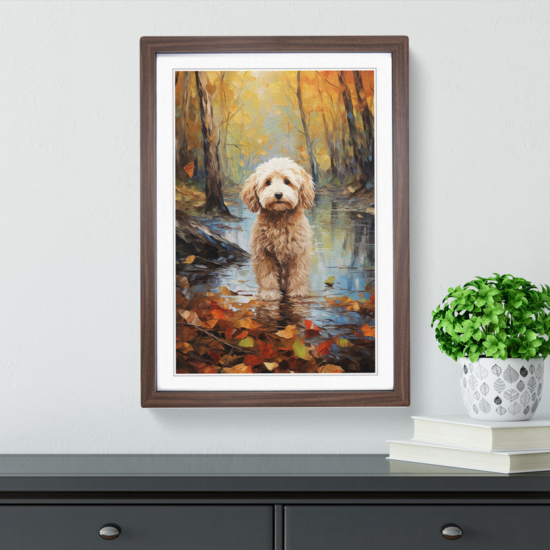 Labradoodle Impressionism - Framed Print, 64cm H x 46cm W x 2cm D, Walnut