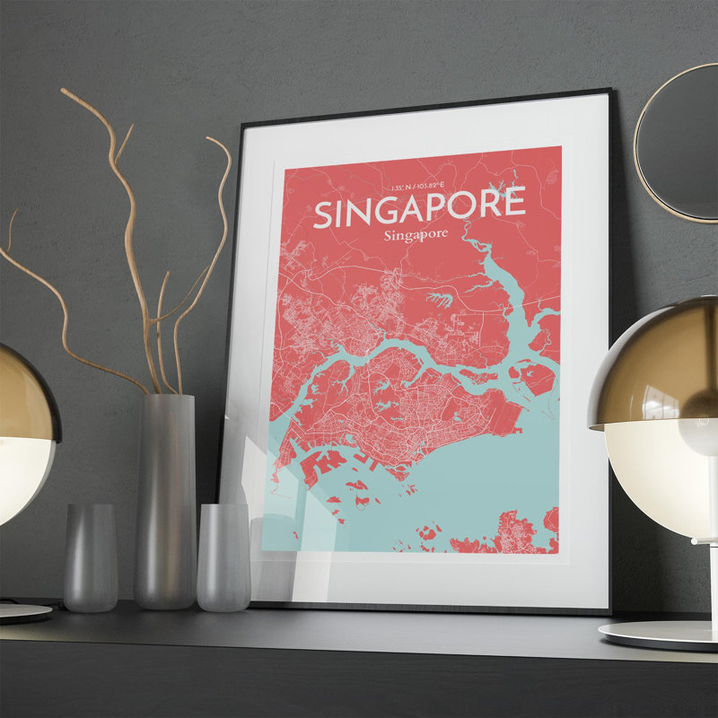 Singapore City Map In Maritime - No Frame Print, 27.6cm H x 19.7cm W x 0.05cm D
