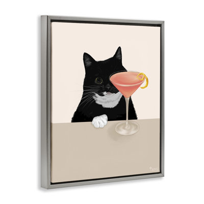 «Cat & Pink Cocktail», art mural encadré par Tara Royle