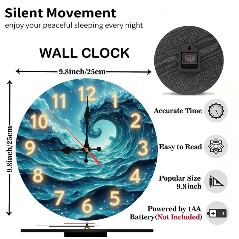 Ocean Wave Clock With Glowing Numbers